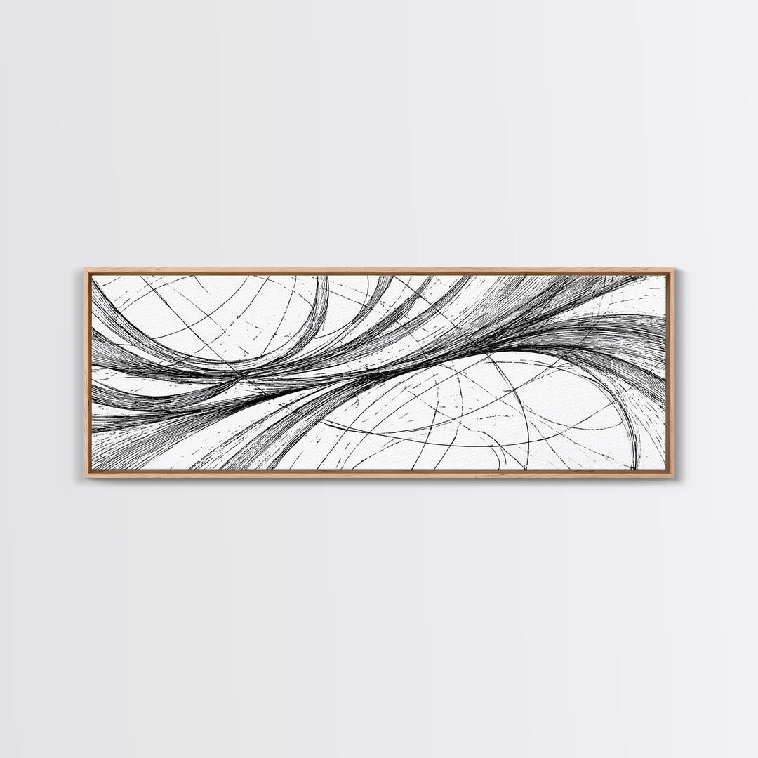 Sweeping Black White Ellipse Line Canvas Print, Modern Abstract Wall Art, Minimalist Geometric Office And Home Decor Print
