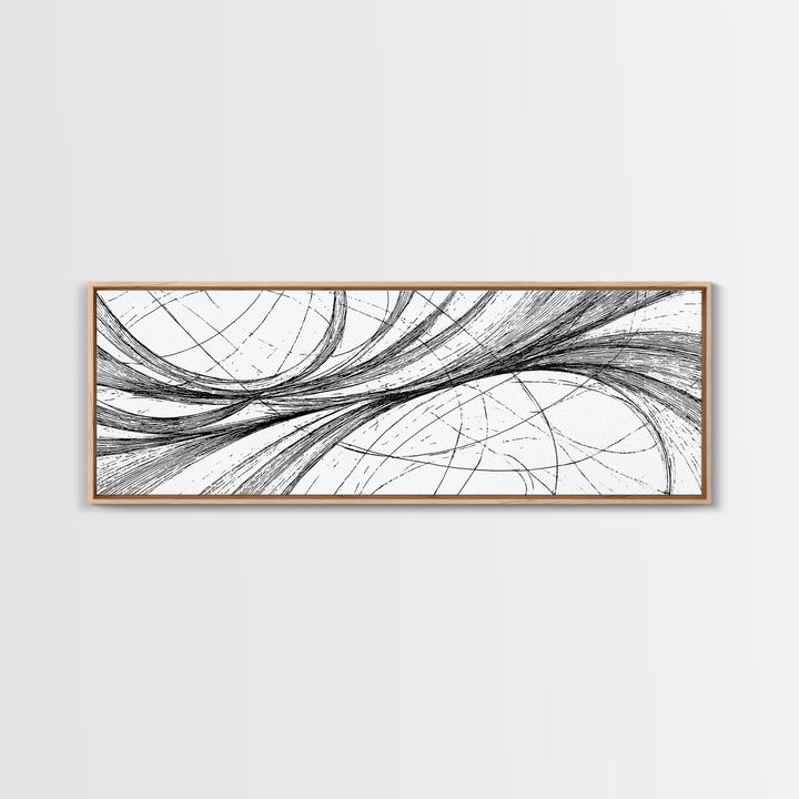 Sweeping Black White Ellipse Line Canvas Print, Modern Abstract Wall Art, Minimalist Geometric Office And Home Decor Print