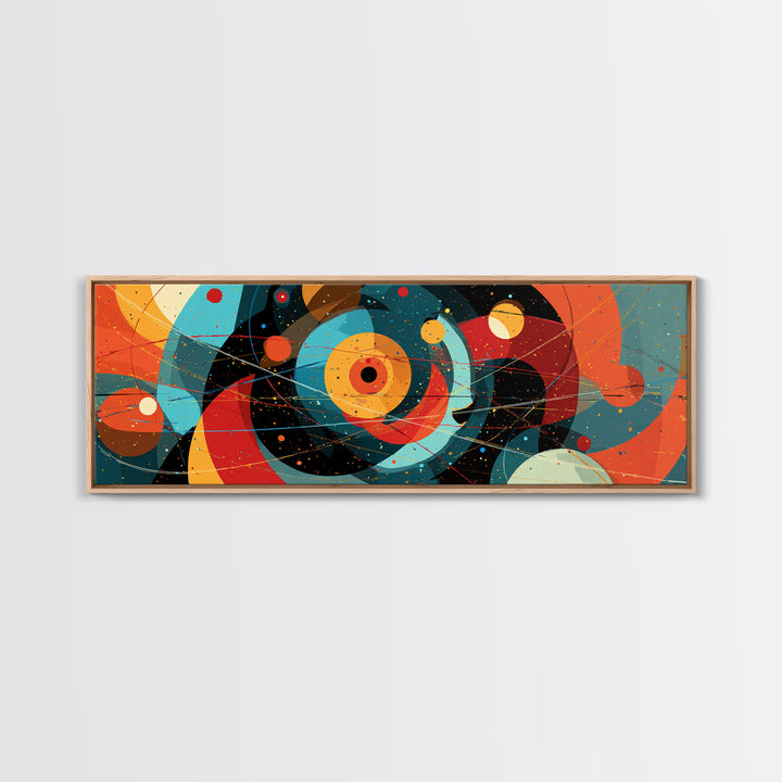 Vibrant Cosmic Circles And Orbits Canvas Print, Midcentury Modern Abstract Wall Art, Space Age Retro Office Decor, Large Art Print
