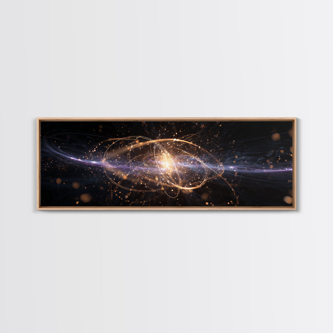 Golden Atomic Particle Burst Wall Art, Futuristic Space Abstract Art, Modern Geometric Wall Decor, Office Art Print And Living Room Decor