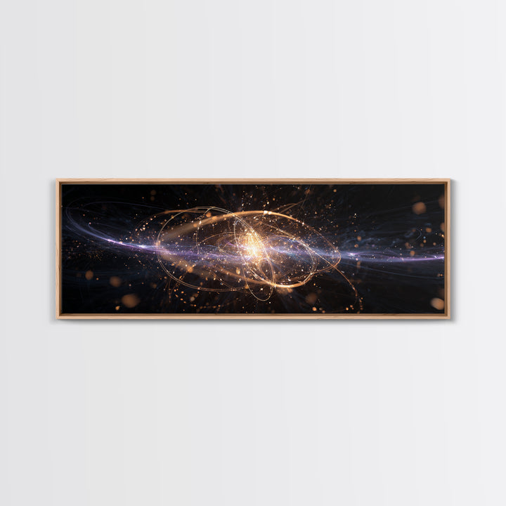 Golden Atomic Particle Burst Wall Art, Futuristic Space Abstract Art, Modern Geometric Wall Decor, Office Art Print And Living Room Decor