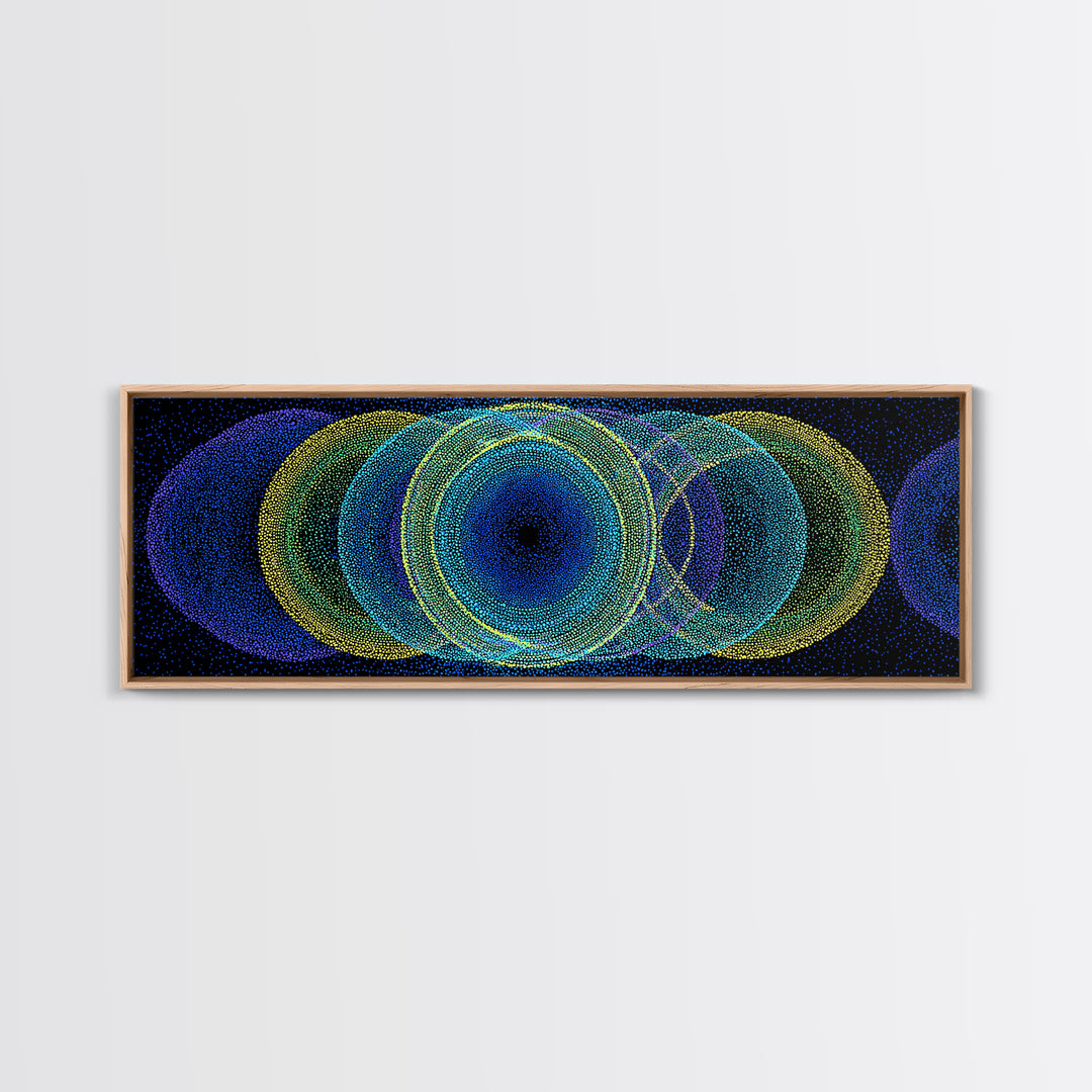 Neon Blue Green Overlapping Circles Canvas Print, Modern Abstract Art, Retro Geometric Wall Decor, Colorful Office Wall Art