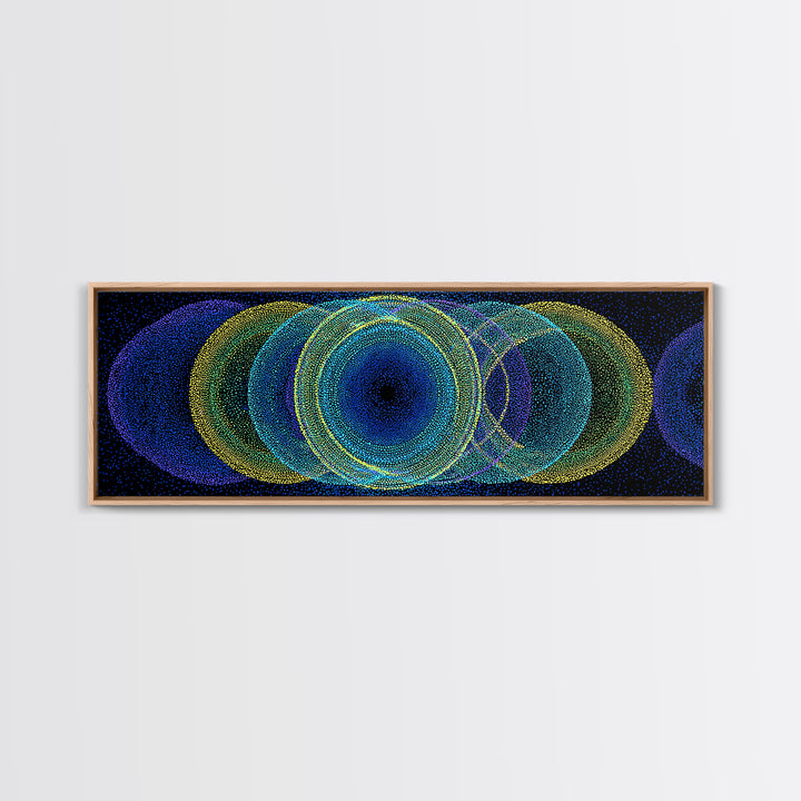Neon Blue Green Overlapping Circles Canvas Print, Modern Abstract Art, Retro Geometric Wall Decor, Colorful Office Wall Art