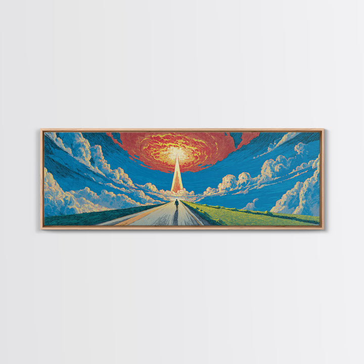 Surreal Road To Radiant Tower Wall Art, Sci Fi Retro Poster, Colorful Landscape Canvas Print, Modern Living Room Decor And Office Art