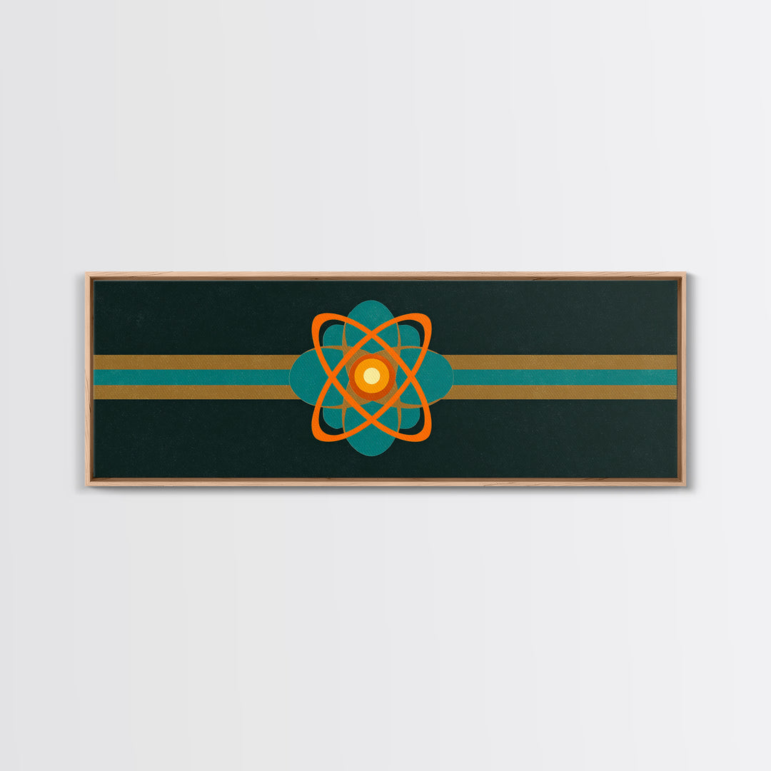 Orange And Teal Atomic Symbol Wall Art, Mid Century Modern Decor, Retro Sci Fi Poster, Space Abstract Art, Modern Art Print