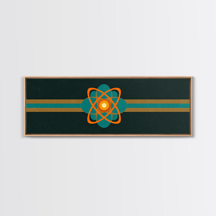 Orange And Teal Atomic Symbol Wall Art, Mid Century Modern Decor, Retro Sci Fi Poster, Space Abstract Art, Modern Art Print