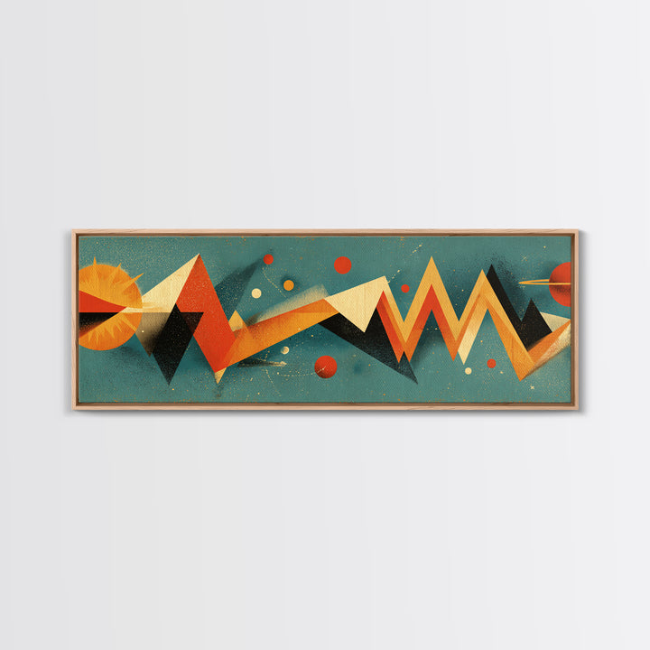 Atomic Sun Zigzag Abstract Wall Art, Mid Century Modern Geometric Print, Orange Teal Retro Decor, Bauhaus Inspired Poster