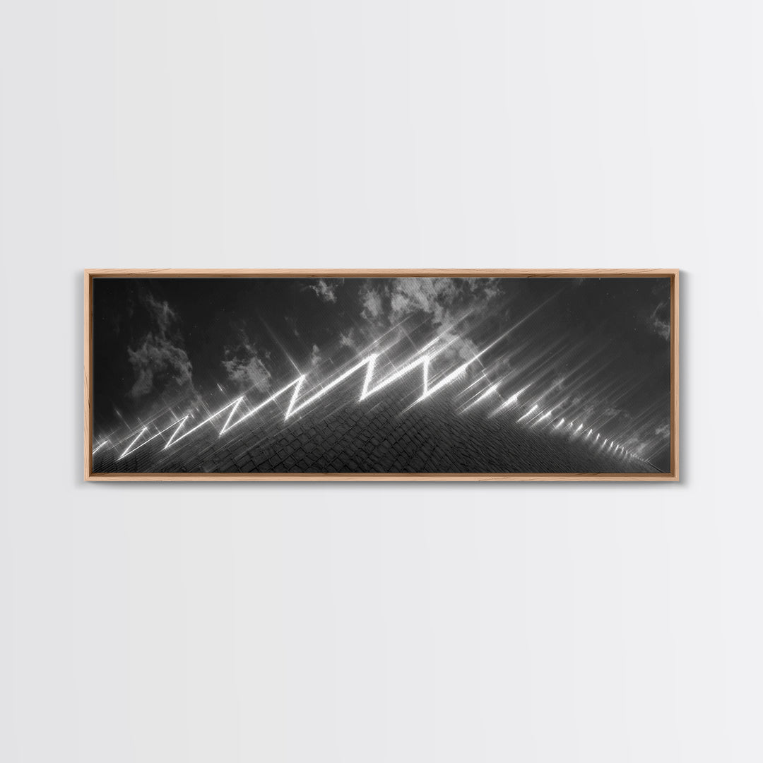 Black And White Lightning Perspective Wall Art, Modern Abstract Art Print, Sci Fi Retro Poster, Masculine Office Wall Decor