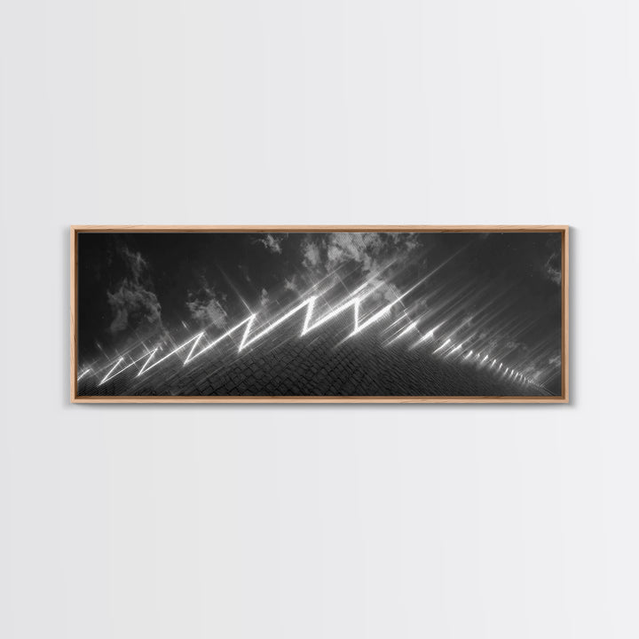 Black And White Lightning Perspective Wall Art, Modern Abstract Art Print, Sci Fi Retro Poster, Masculine Office Wall Decor