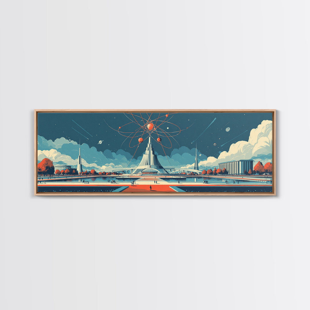 Atomic Expo Pavilion Wall Art, Midcentury Modern Art Print, Retro Futurist Architecture Poster, Space Age Office Decor Gift