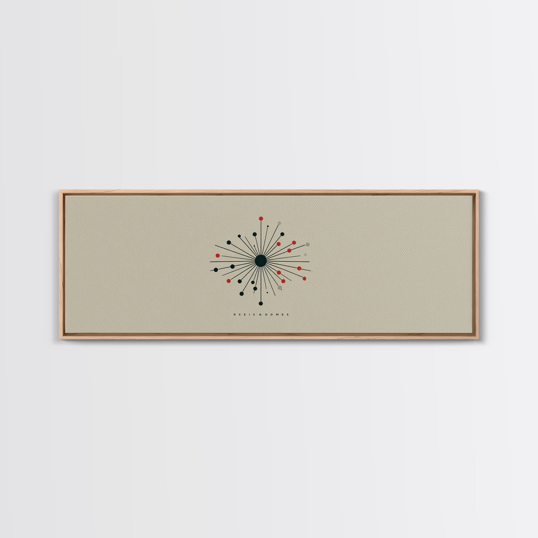 Minimal Atomic Starburst Wall Art, Midcentury Modern Print, Beige Black Red Geometric Poster, Retro Office Decor Gift For Home