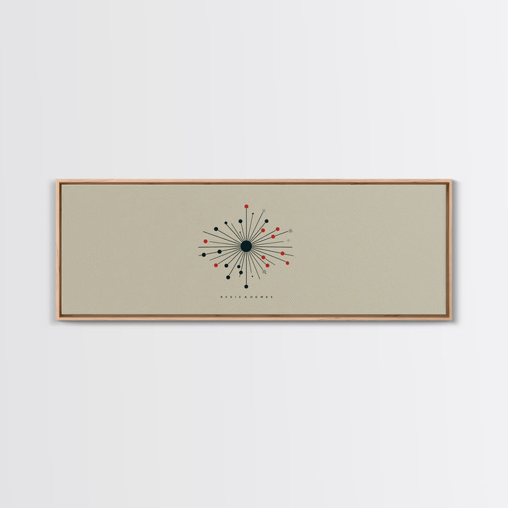 Minimal Atomic Starburst Wall Art, Midcentury Modern Print, Beige Black Red Geometric Poster, Retro Office Decor Gift For Home