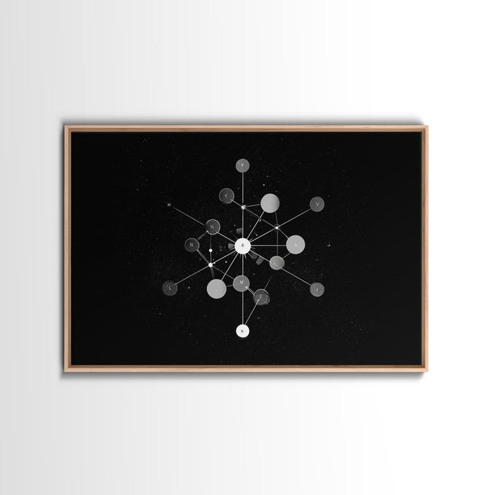Scientific Molecular Network Wall Art, Black And White Modern Abstract Art, Geometric Science Decor, Framed Canvas Print