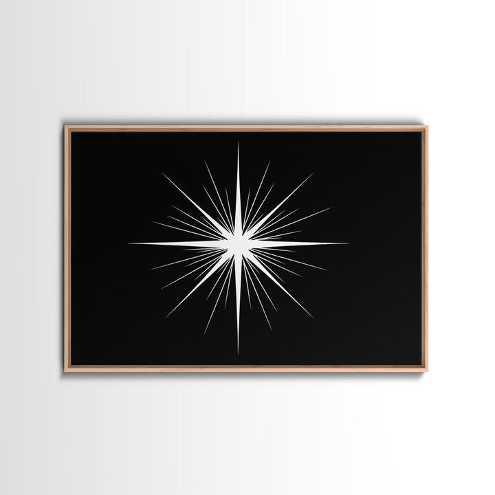 Sharp White Starburst Wall Art, Midcentury Atomic Art Print, Black Minimalist Modern Poster Decor, Geometric Canvas Print