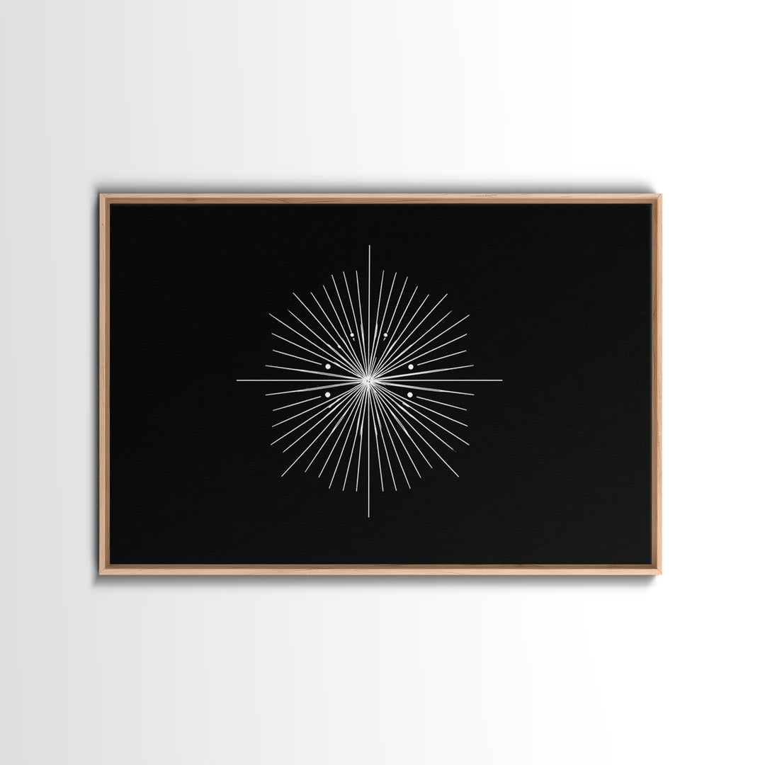 Radial Atomic Star Compass Wall Art, Black And White Midcentury Art Print, Minimalist Geometric Modern Decor, Canvas Print
