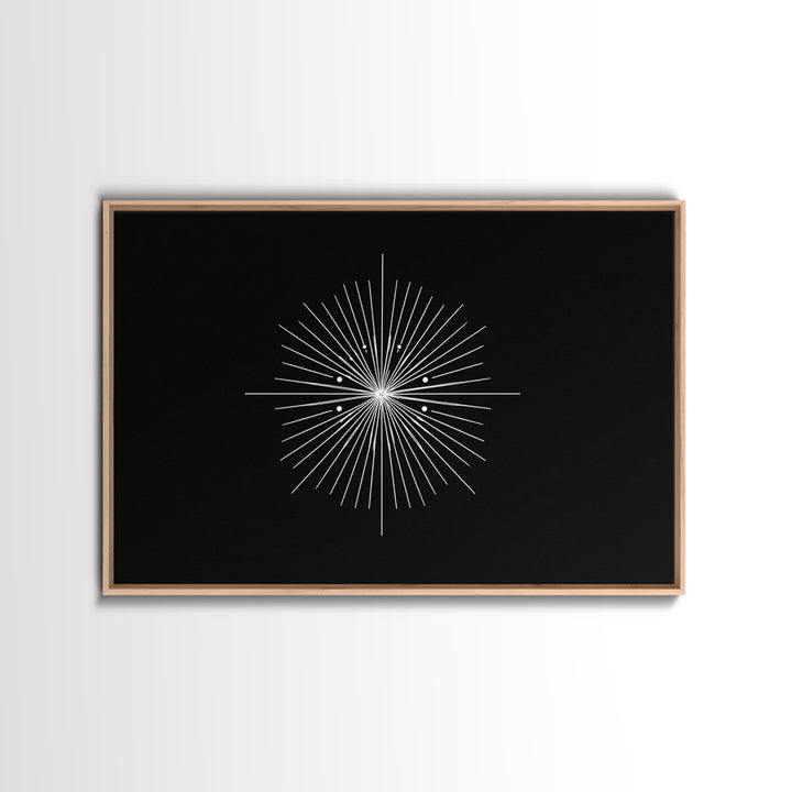 Radial Atomic Star Compass Wall Art, Black And White Midcentury Art Print, Minimalist Geometric Modern Decor, Canvas Print
