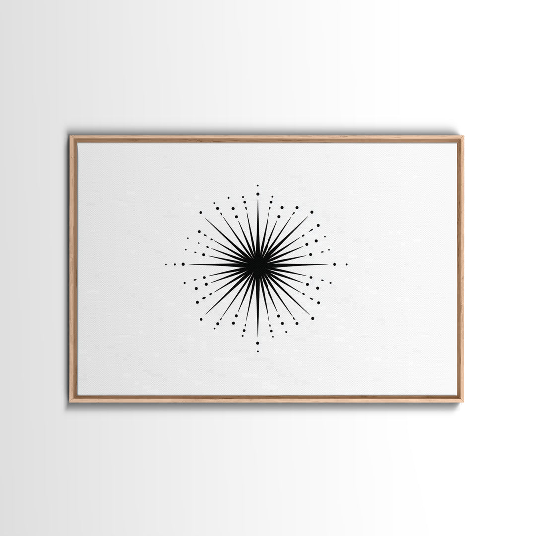Black Radial Starburst Wall Art, Minimalist Modern Abstract Art Print, Geometric Dots Decor Poster, Midcentury Canvas Print