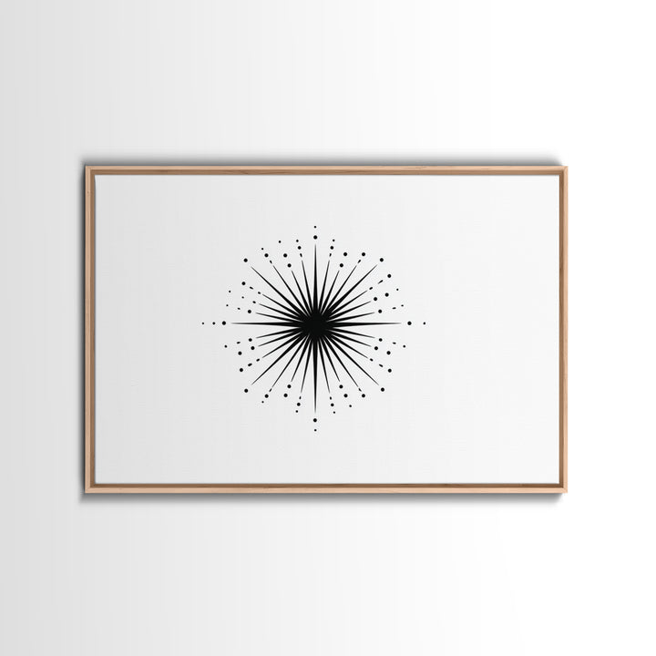Black Radial Starburst Wall Art, Minimalist Modern Abstract Art Print, Geometric Dots Decor Poster, Midcentury Canvas Print
