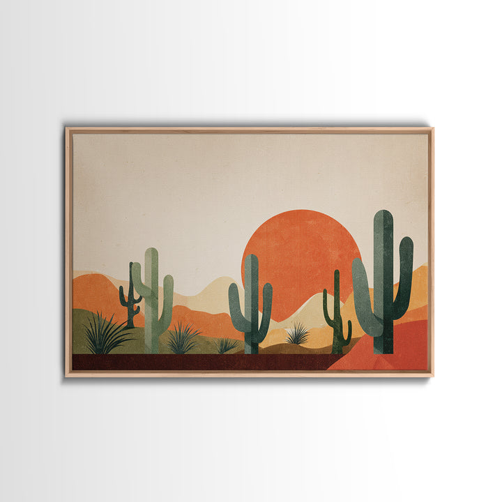 Orange Sun Cactus Desert Wall Art, Midcentury Modern Art Print, Southwestern Landscape Poster, Boho Retro Home Decor, MCM Decor