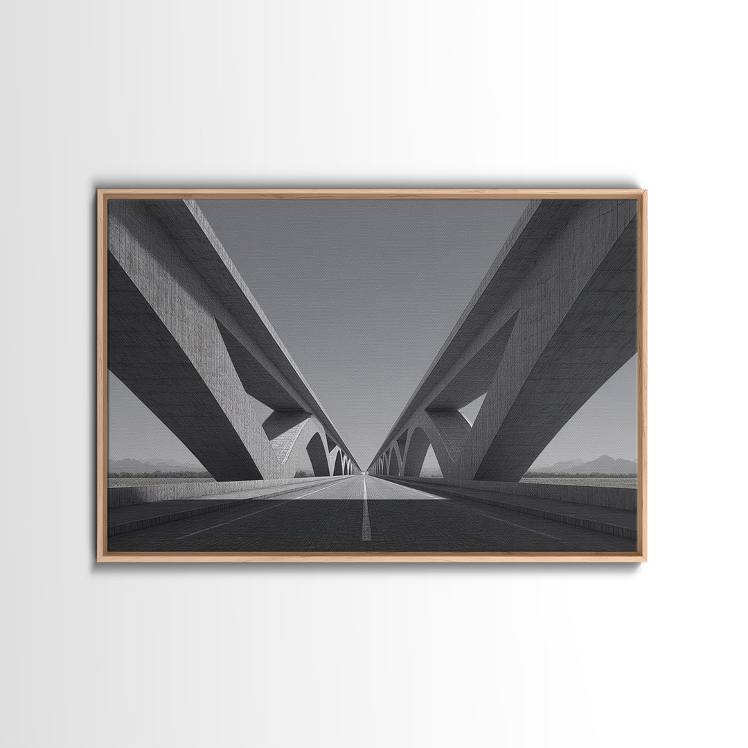Black And White Concrete Bridge Wall Art, Brutalist Architecture Print, Geometric Perspective, Modern Office Decor Gift Idea