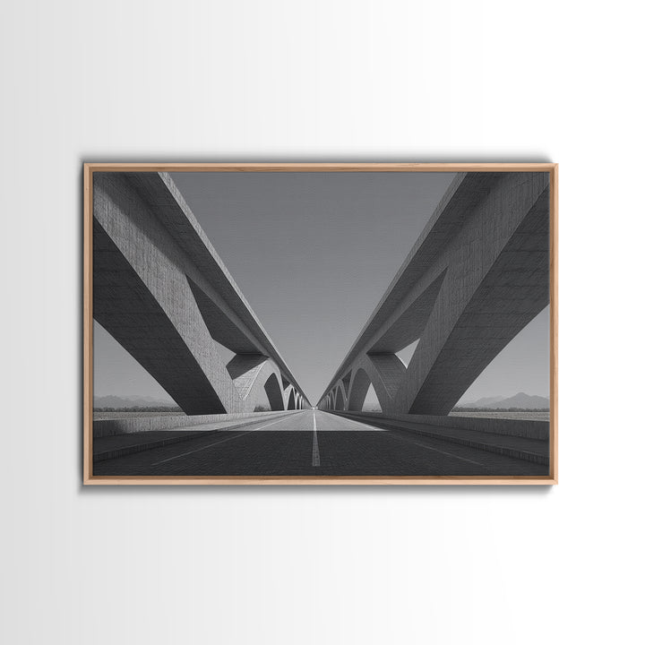 Black And White Concrete Bridge Wall Art, Brutalist Architecture Print, Geometric Perspective, Modern Office Decor Gift Idea