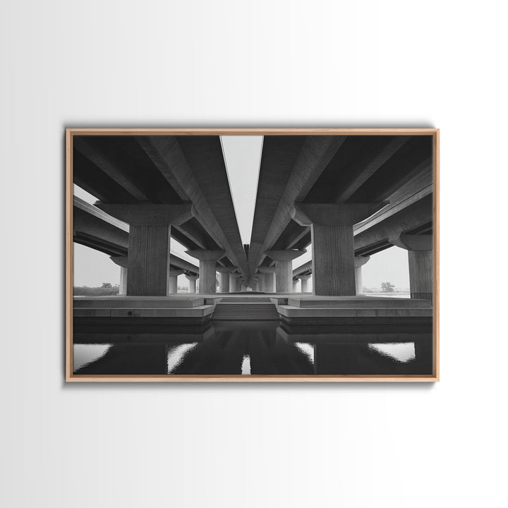 Black And White Overpass Framed Canvas Print, Urban Architecture Wall Art, Minimalist Modern Office Decor, Large Poster Gift