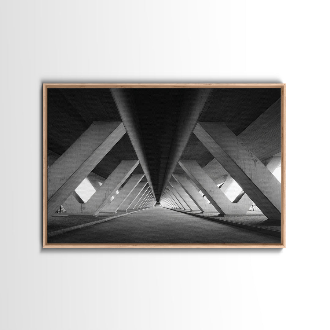 Symmetric Underpass Vanishing Point Wall Art, Black And White Architecture Print, Minimalist Modern Office Decor Gift Idea, Large Poster