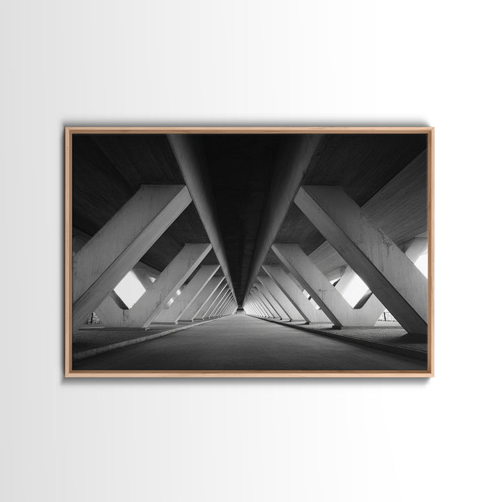 Symmetric Underpass Vanishing Point Wall Art, Black And White Architecture Print, Minimalist Modern Office Decor Gift Idea, Large Poster