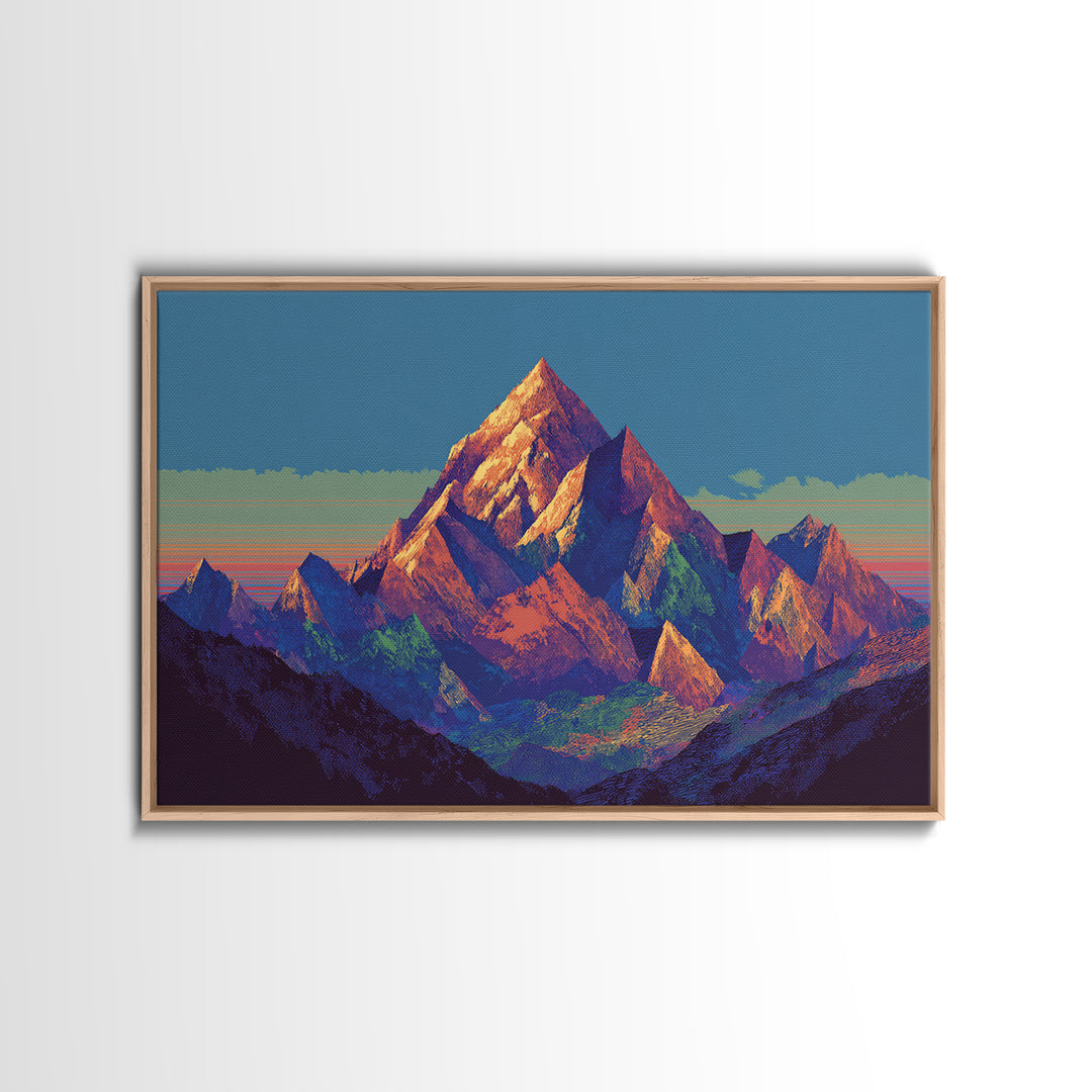 Vibrant Sunset Alpine Mountain Wall Art, Mid Century Modern Landscape Poster, Colorful Retro Home Decor, Large Canvas Print