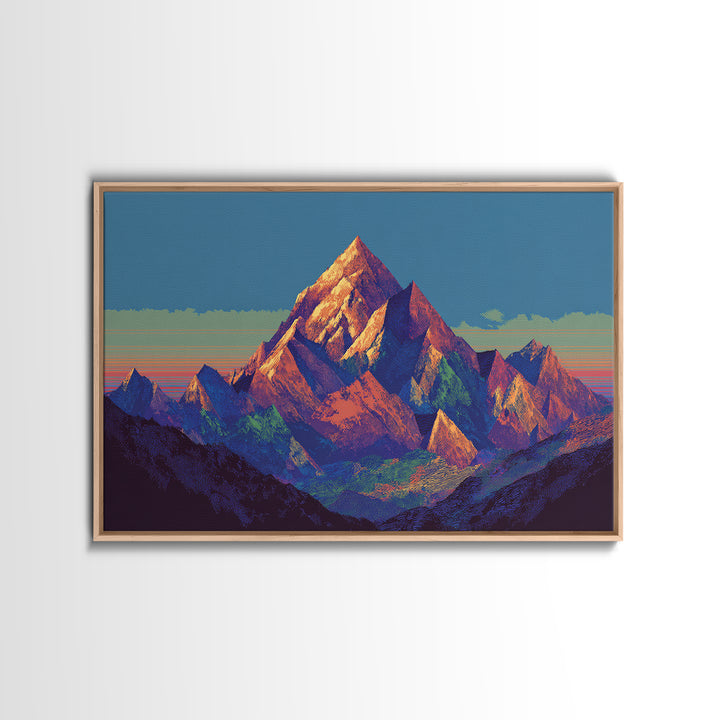 Vibrant Sunset Alpine Mountain Wall Art, Mid Century Modern Landscape Poster, Colorful Retro Home Decor, Large Canvas Print