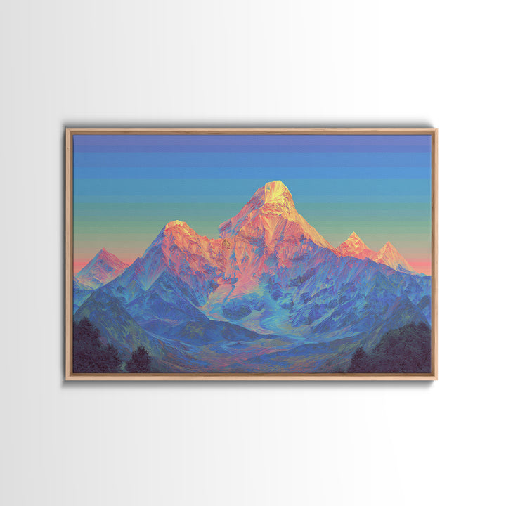 Pastel Himalayan Mountain Glow Canvas Print, Colorful Mid Century Modern Wall Art, Sunrise Landscape, Living Room Decor Print