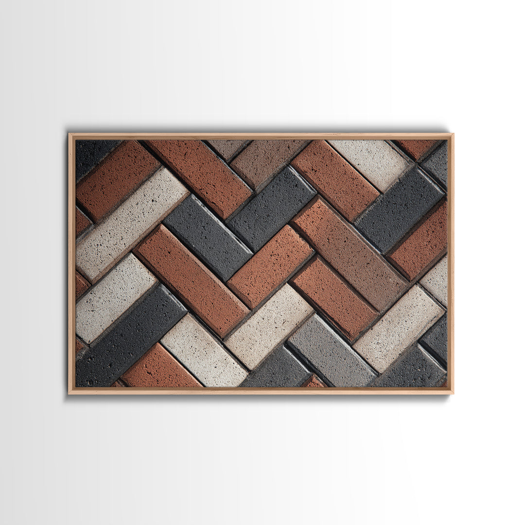 Herringbone Brick Pattern Canvas Print, Geometric Wall Art, Industrial Modern Decor, Earth Tone Texture, Home Office Poster