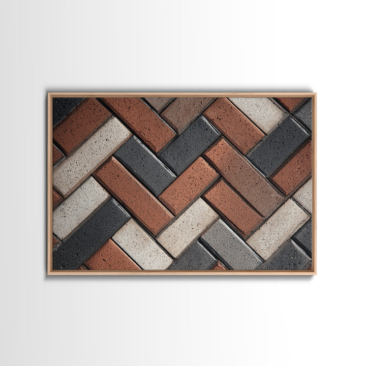 Herringbone Brick Pattern Canvas Print, Geometric Wall Art, Industrial Modern Decor, Earth Tone Texture, Home Office Poster