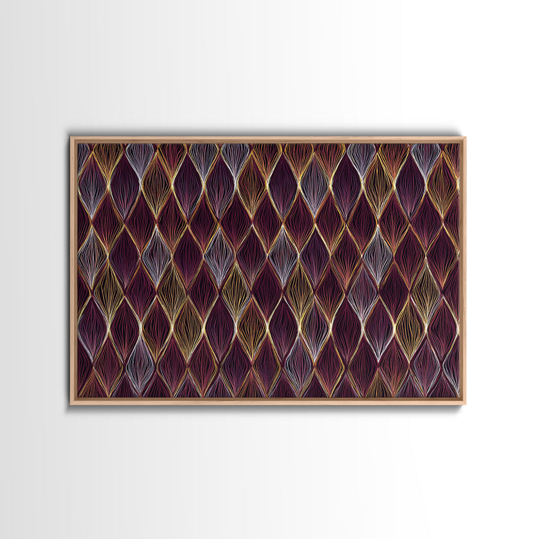 Purple Gold Diamond Pattern Wall Art, Retro Geometric Print, Art Deco Decor, Maximalist Textile Poster, MCM Home Accent Gift