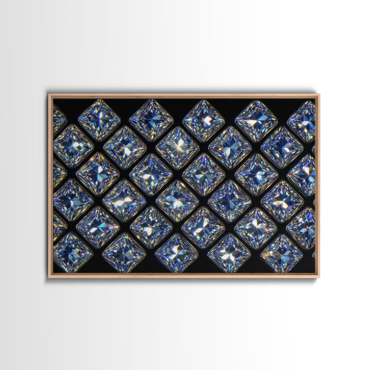 Blue Square Diamond Grid Canvas Print, Sparkling Geometric Wall Art, Modern Glam Decor, Black Luxury Poster, Gift For Her