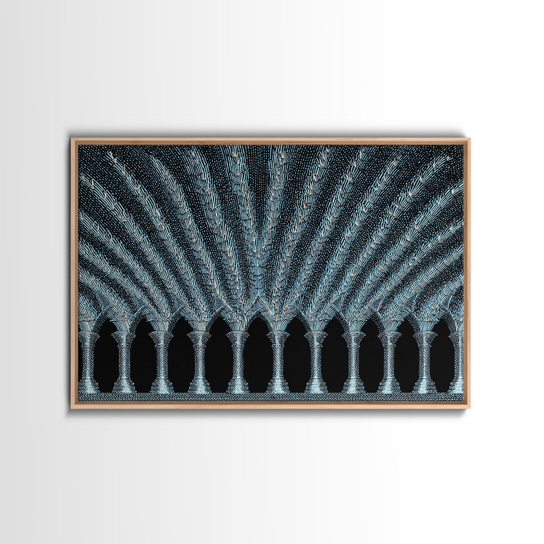 Blue Gothic Archway Wall Art, Architectural Canvas Print, Black White Geometric Poster, Cathedral Decor, Modern Home Gift