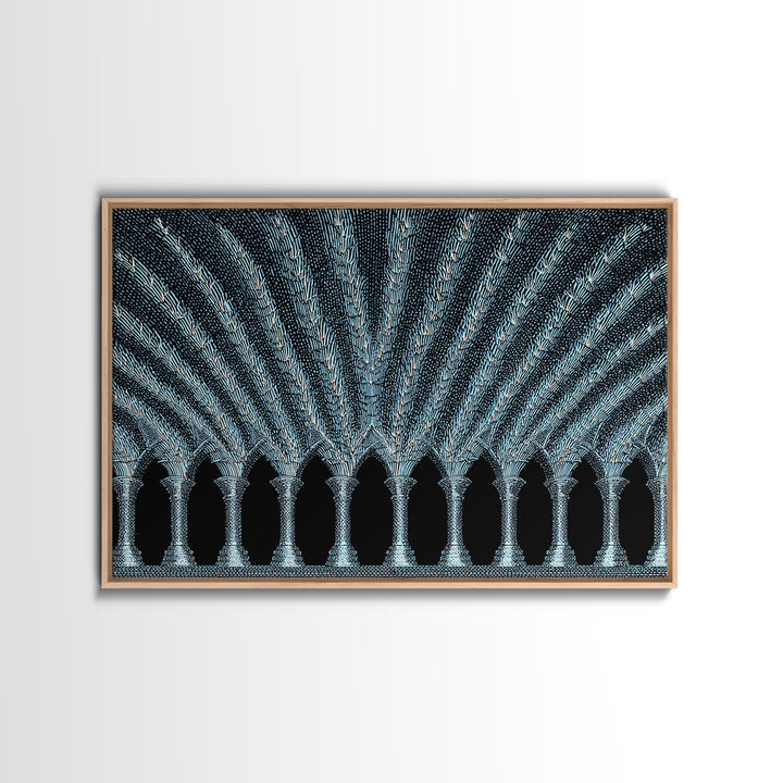 Blue Gothic Archway Wall Art, Architectural Canvas Print, Black White Geometric Poster, Cathedral Decor, Modern Home Gift