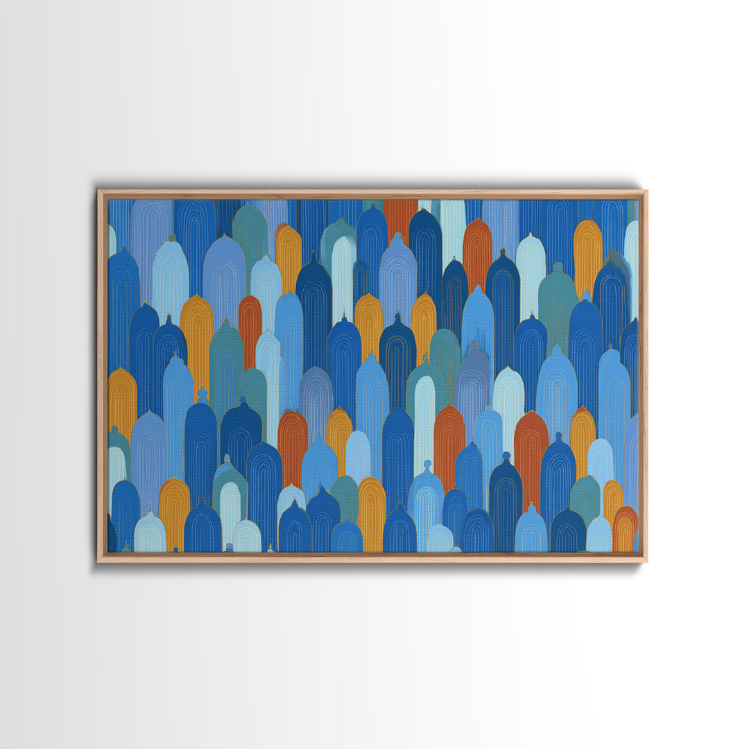 Blue Moorish Arch Pattern Canvas Print, Midcentury Modern Wall Art, Architectural Art, Geometric Poster For Living Room Decor