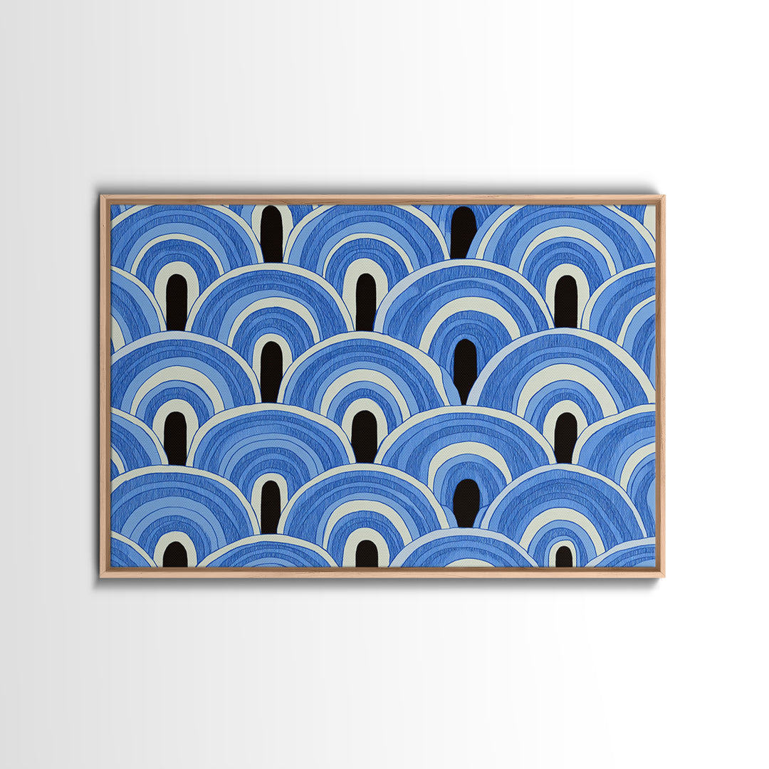 Blue Art Deco Scallop Arches Wall Art, Geometric Pattern Print, Modern Wall Decor, Coastal Abstract Poster, Bedroom Decor