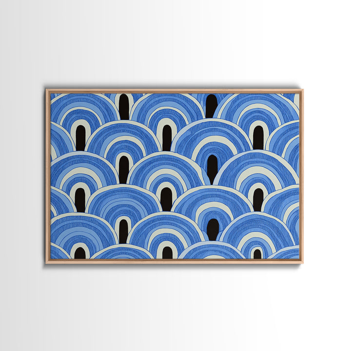 Blue Art Deco Scallop Arches Wall Art, Geometric Pattern Print, Modern Wall Decor, Coastal Abstract Poster, Bedroom Decor