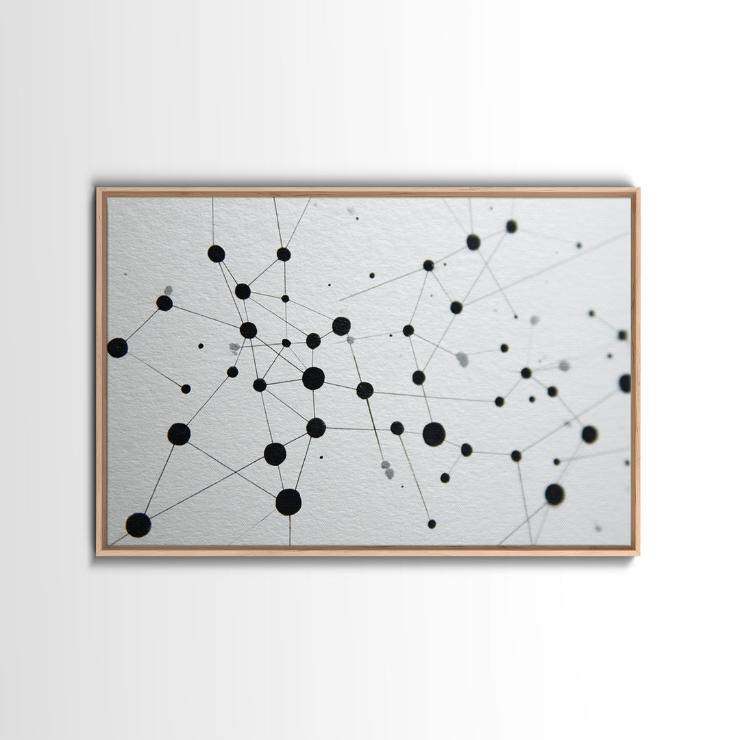 Black Molecular Network Canvas Print, Minimalist Geometric Wall Art, Modern Abstract Art, Science Office Decor, Monochrome Poster