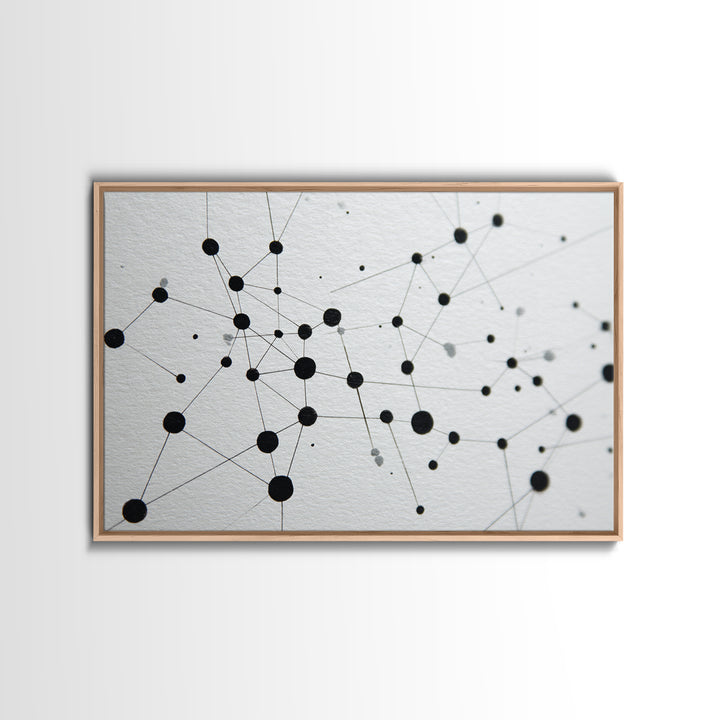 Black Molecular Network Canvas Print, Minimalist Geometric Wall Art, Modern Abstract Art, Science Office Decor, Monochrome Poster