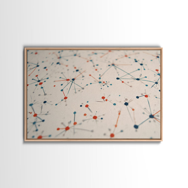 Atomic Network Dots And Lines Canvas Print, Mid Century Modern Wall Art, Geometric Abstract Art, Retro Office Decor, Home Decor