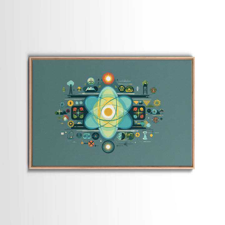 Teal Atomic Diagram Wall Art, Midcentury Modern Science Poster, Geometric Abstract Print, Retro MCM Home Office Decor Gift