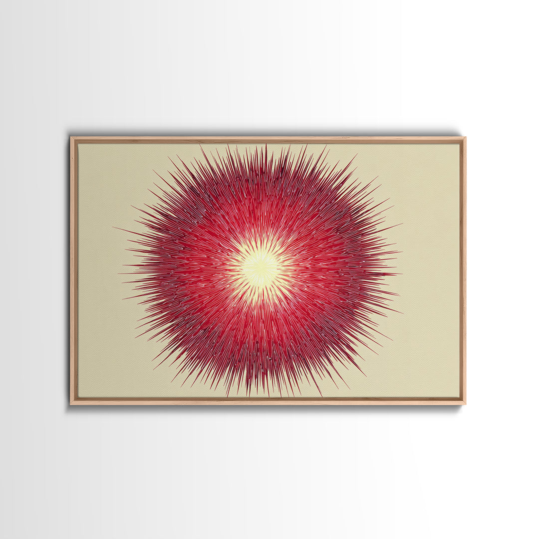 Red Radial Sunburst Wall Art, Midcentury Modern Art Print, Atomic Geometric Decor, Retro MCM Living Room Home Decor Poster
