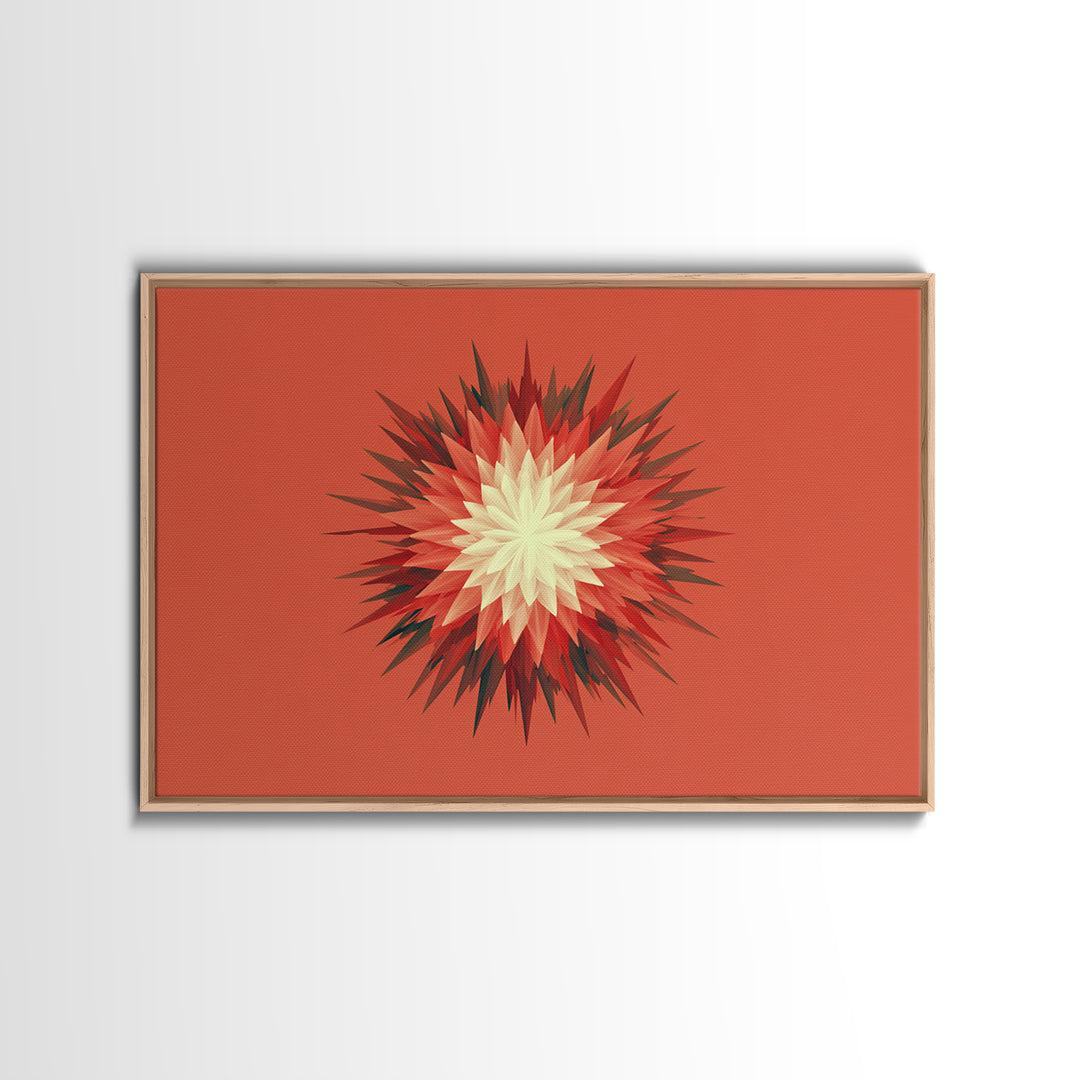 Layered Red Starburst Canvas Print, Midcentury Modern Art, Atomic Geometric Poster, Orange Retro Wall Decor For Living Room
