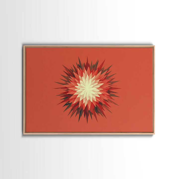 Layered Red Starburst Canvas Print, Midcentury Modern Art, Atomic Geometric Poster, Orange Retro Wall Decor For Living Room