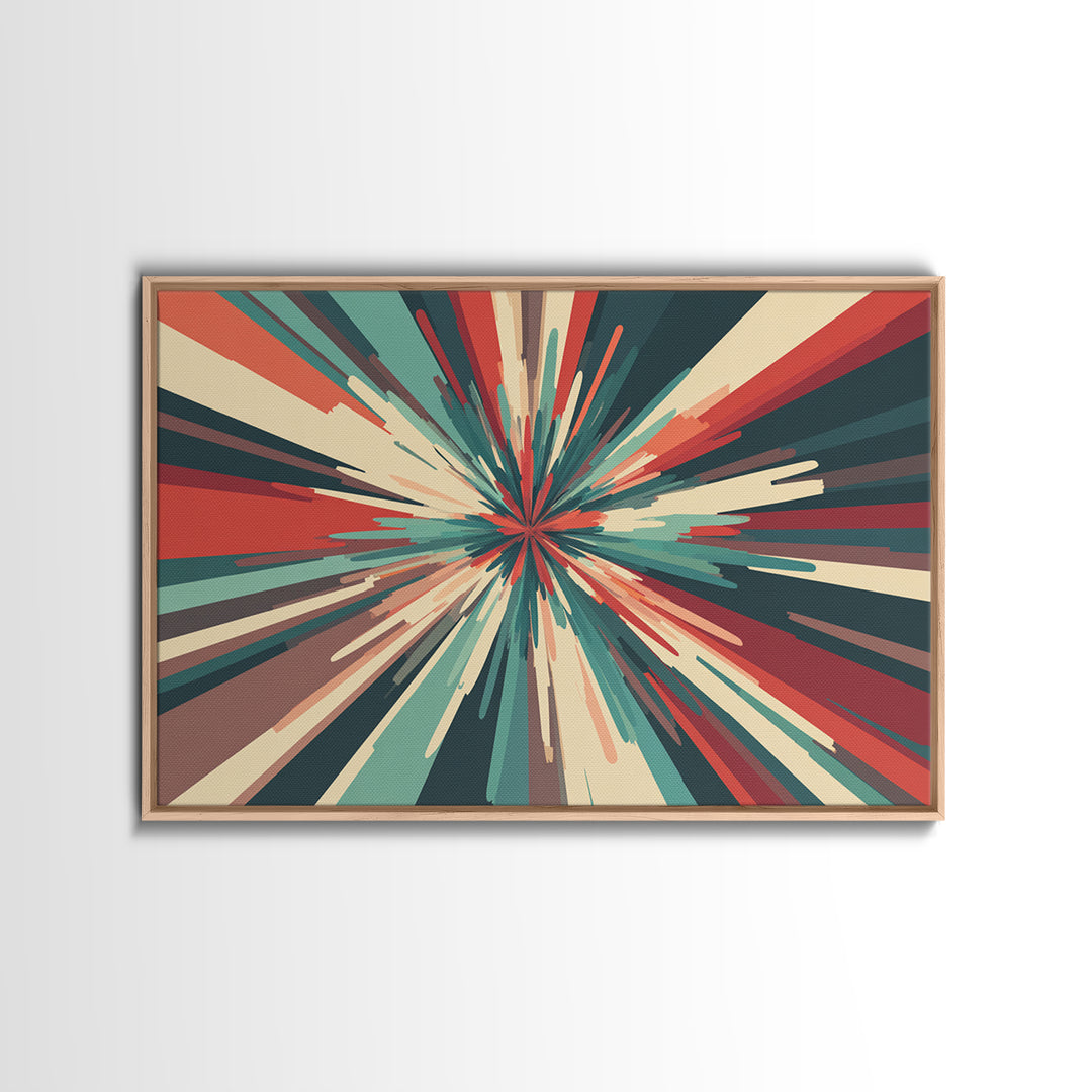 Teal Red Abstract Burst Wall Art, Midcentury Modern Geometric Print, Retro Colorblock Decor, Bold MCM Office And Living Room Poster