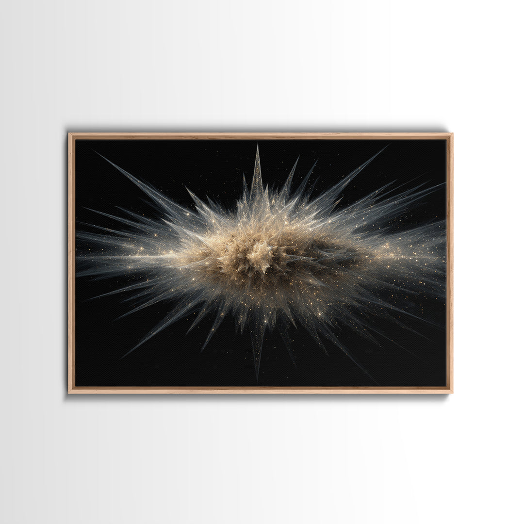 Gold Cosmic Explosion Canvas Print, Modern Abstract Art, Space Abstract Wall Decor, Black Galaxy Poster For Home Office Decor
