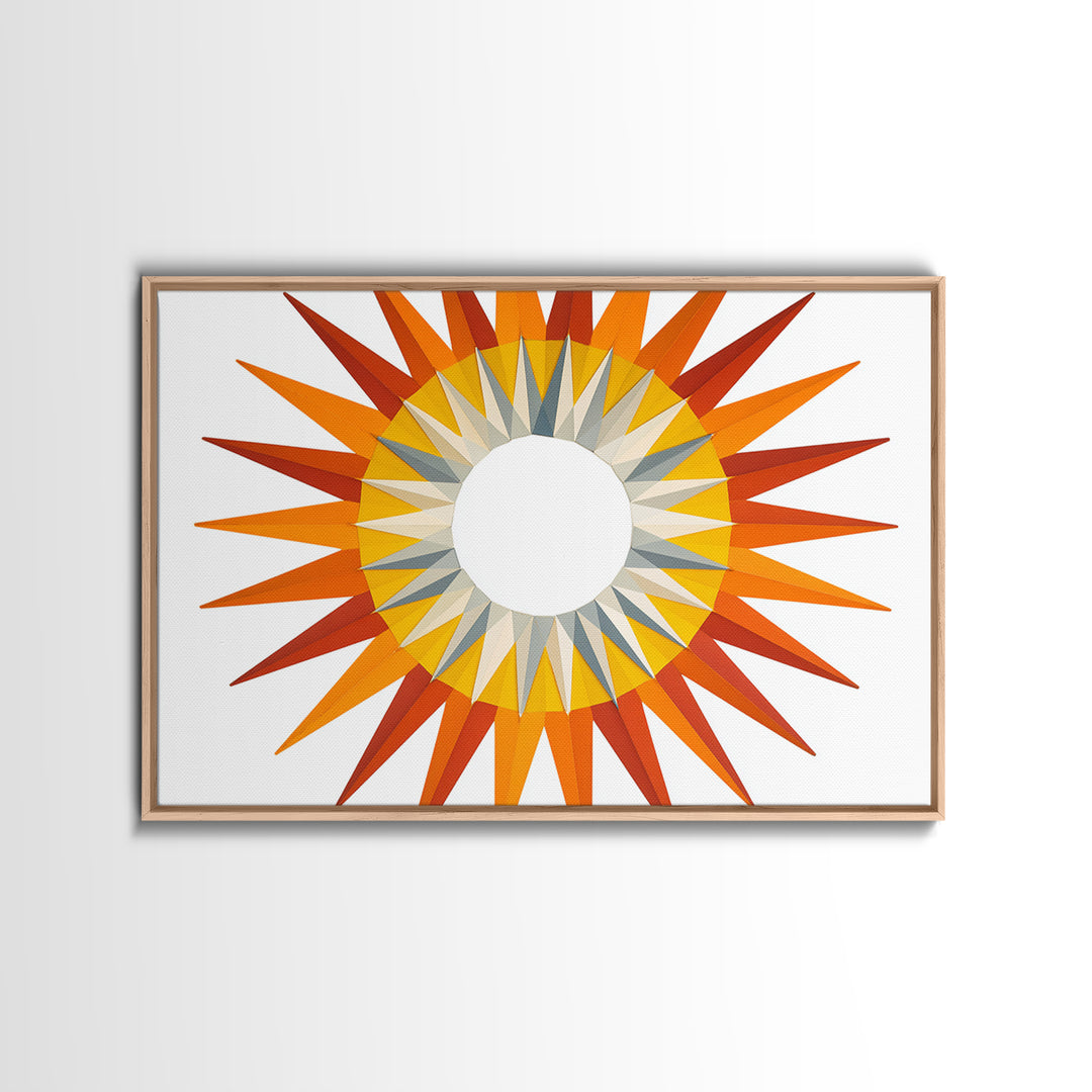 Orange Geometric Sunburst Wall Art, Midcentury Modern Art Print, Atomic Circle Poster, Yellow Retro Decor For Living Room